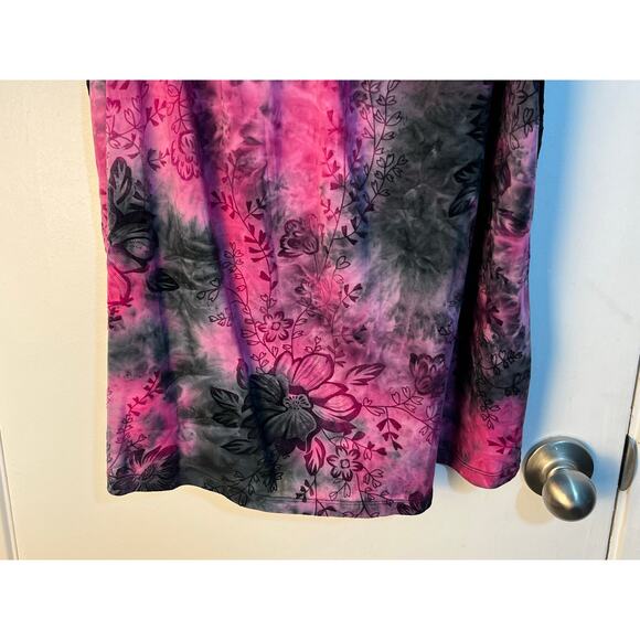 VTG Y2K Fairy Grunge Blouse 18/20W Pink Black Floral Velvet Burnout Whimsigoth - Picture 3 of 7